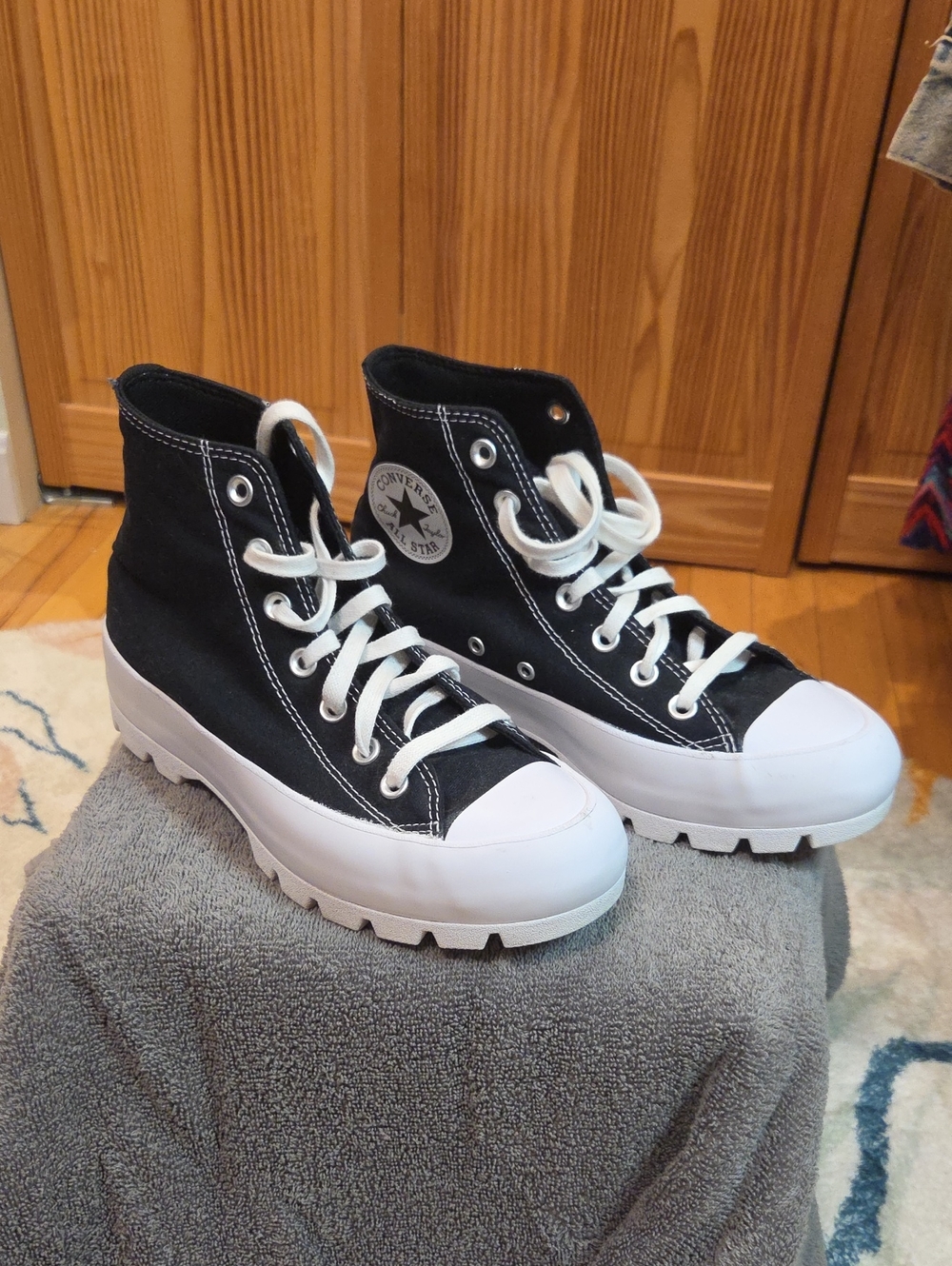 Lugged Platform high-top Chucks in black and white